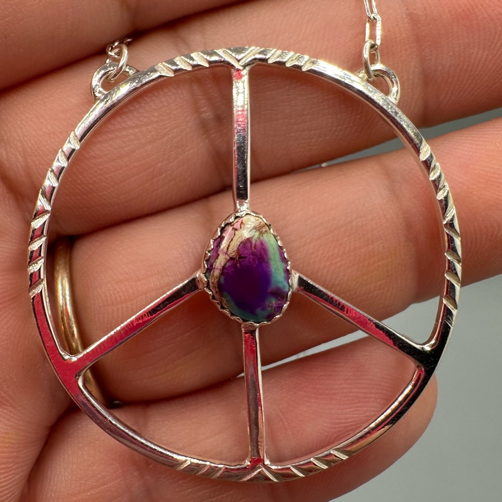 ☮️ Purple Sea Sediment Jasper Sterling Silver 925 Peace ✌️ Necklace Handmade